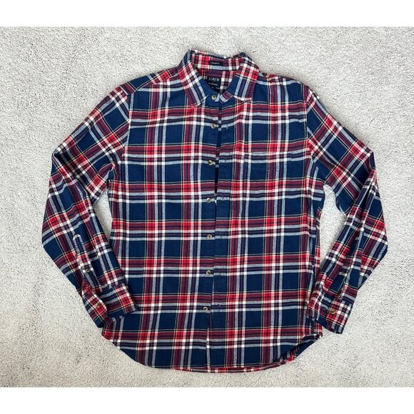 J.Crew Top Men’s Size Medium Navy / Red Classic Plaid Flannel Shirt Long Sleeve - Picture 5 of 12